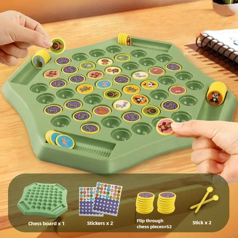 Kids Battle Chess Educational Toy, Fun Animal Flip Chess for Parent-Child Interaction, Observation & Concentration Game