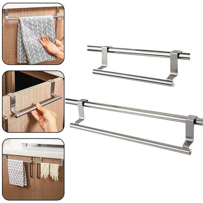 Stainless Steel Towel Rack Over Door Towel Bar Hanging Holder Bathroom  Kitchen Cabinet Rag Rack Fo 1