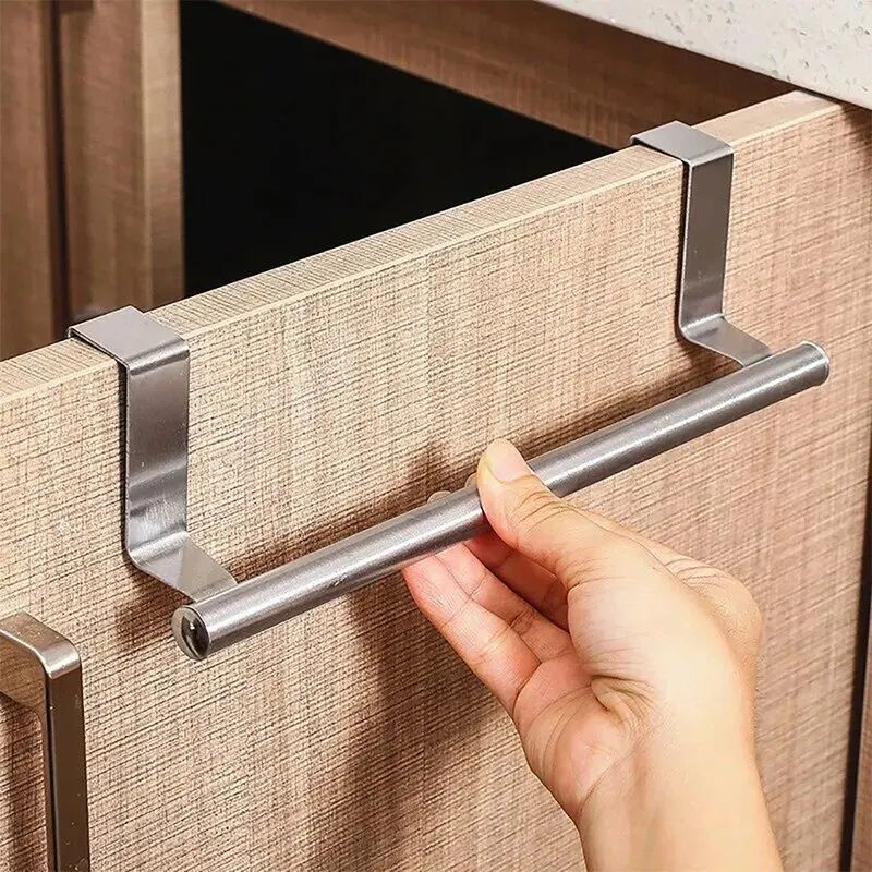 Stainless Steel Towel Rack Over Door Towel Bar Hanging Holder, Bathroom & Kitchen Cabinet Rag Rack for Space Saving