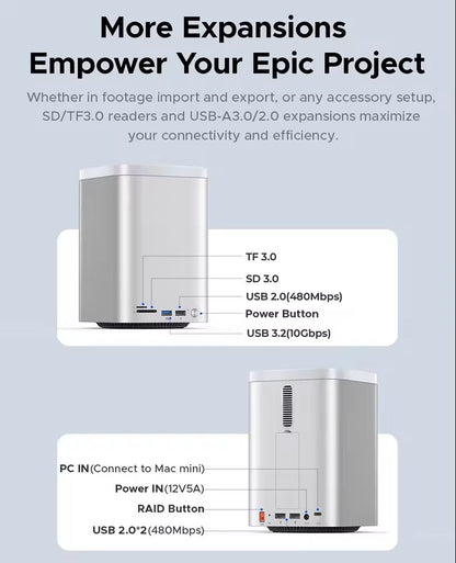 Mini Tower Dock With RAID SSD Case USB 32 Hub 10Gbps Speed 5