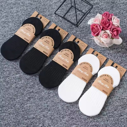 Womens Invisible Boat Socks 5 Pair Set With Silicone Heel Grip 10