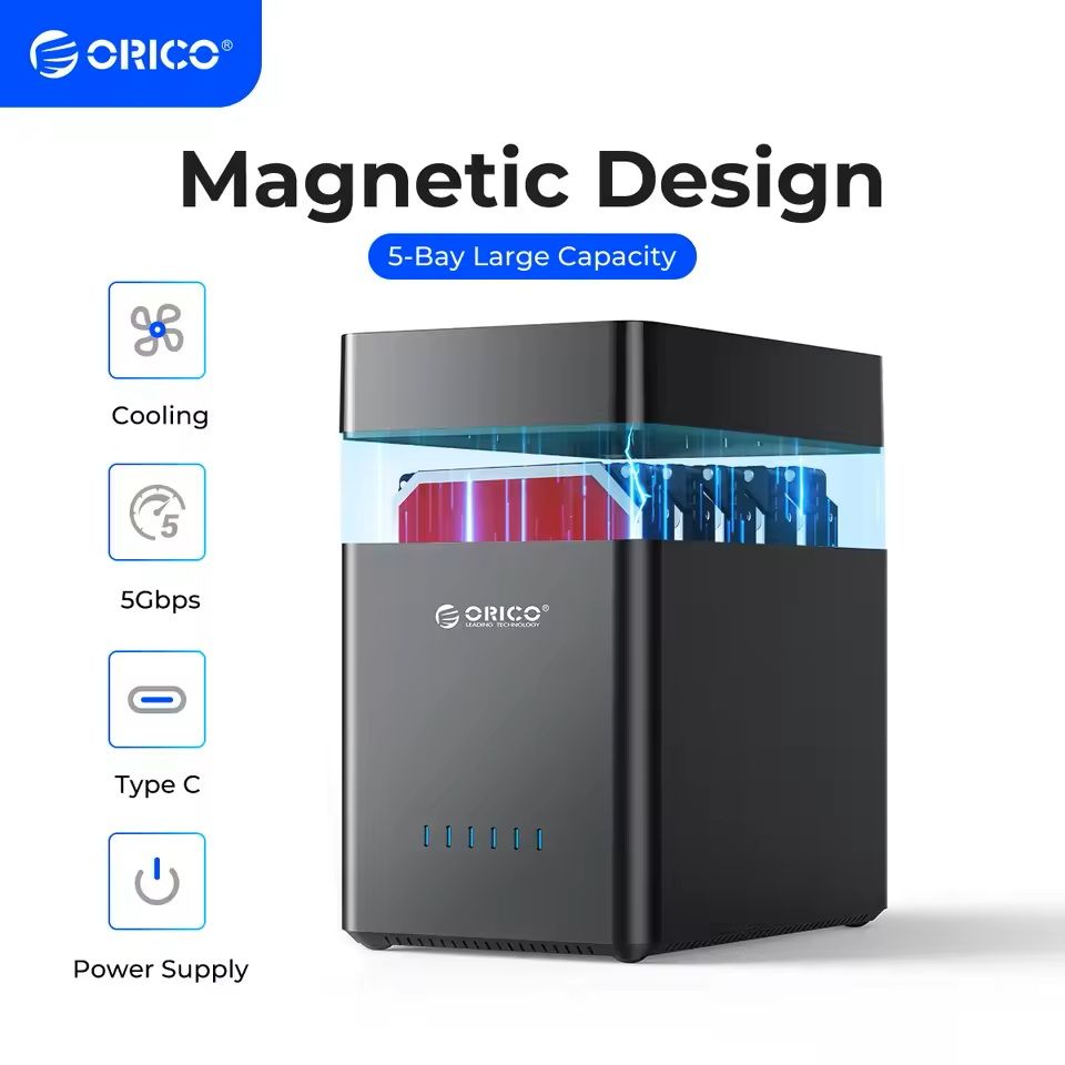 5 Bay Type C Hard Drive Enclosure with Magnetic Cover for Data Backup and Storage Expansion
