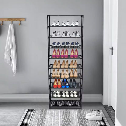 10-Tier Stackable Shoe Rack with Stainless Steel Frame for 50 Pairs
