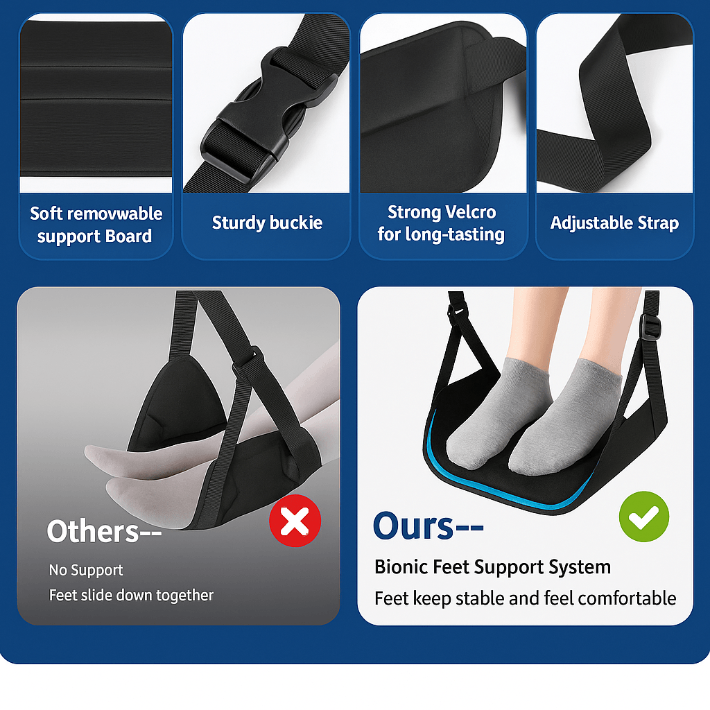 Adjustable Airplane Foot Hammock With Memory Foam Removable Pad For Travel Comfort 1