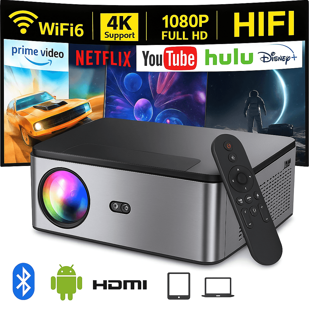 Ultra-Bright 26000 Lumen 4K Smart Projector with 8K Decoding, Auto Focus & 5G WiFi