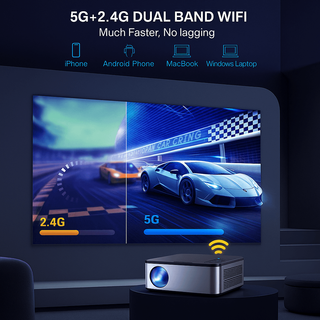 UltraBright 26000 Lumen 4K Smart Projector With 8K Decoding Auto Focus  5G WiFi 4