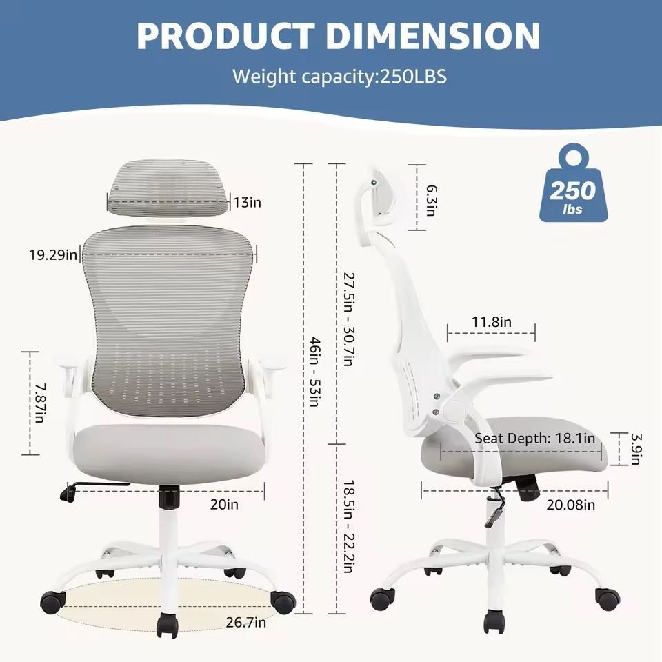 Ergonomic Mesh Office Chair With FlipUp Arms And Adjustable Headrest 5