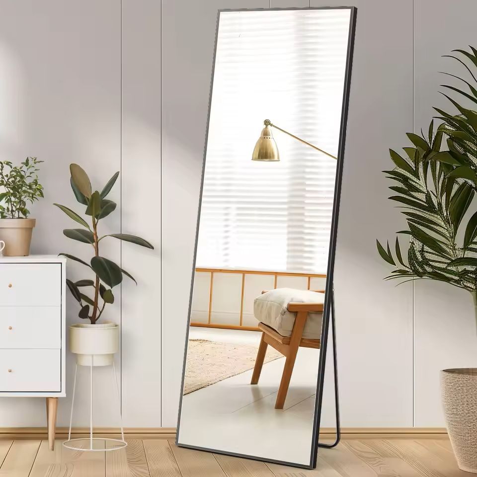 Modern Full Body Mirror With Stand Or Wall Mount  59x16 Inch Aluminum Frame 2