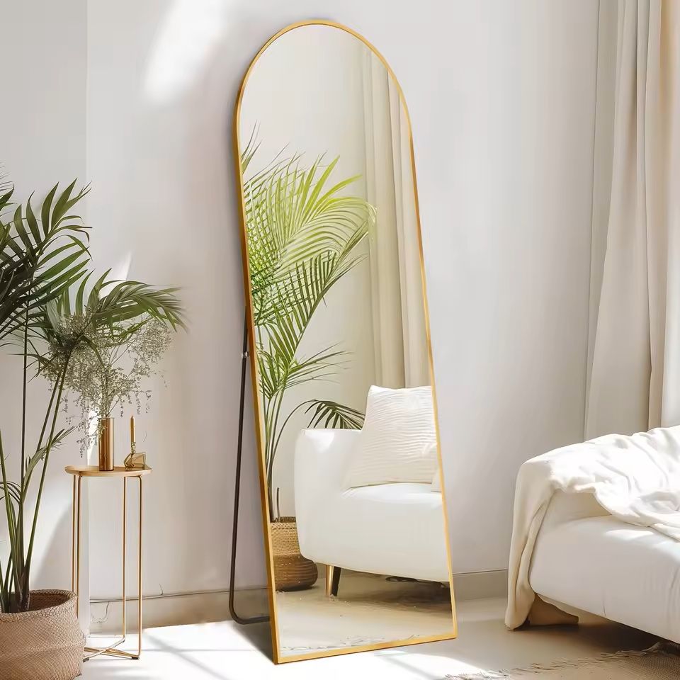 Modern Full Body Mirror with Stand or Wall Mount – 59x16 Inch Aluminum Frame