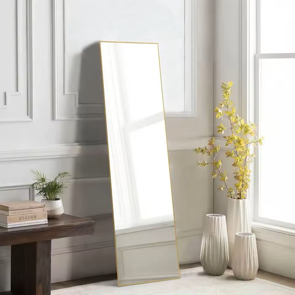 Modern Full Body Mirror With Stand Or Wall Mount  59x16 Inch Aluminum Frame 7