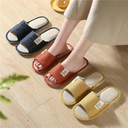 Breathable Linen Open-Toe Slippers for Men & Women Lightweight Indoor Comfort