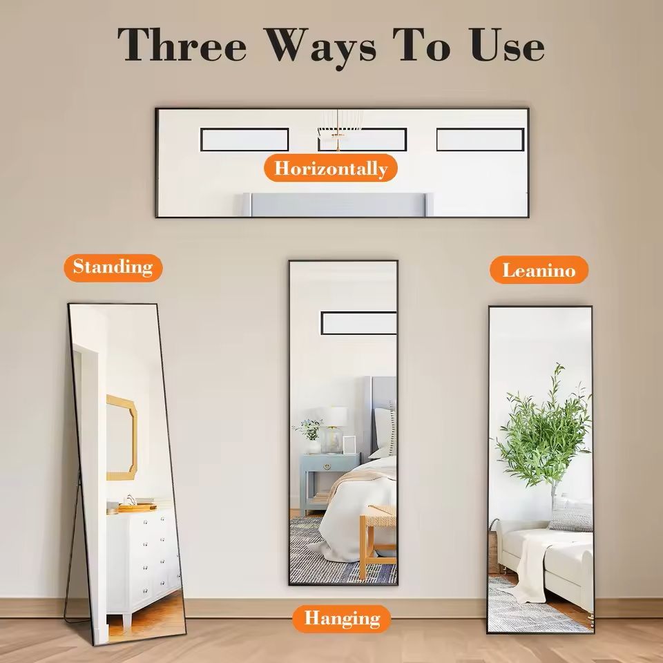 Modern Full Body Mirror With Stand Or Wall Mount  64x21 Inch Aluminum Frame 3