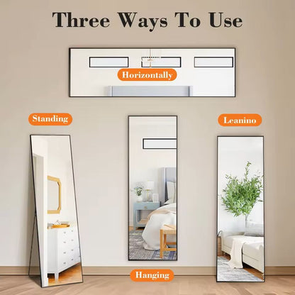 Modern Full Body Mirror With Stand Or Wall Mount  64x21 Inch Aluminum Frame 3
