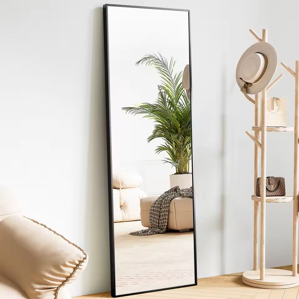 Modern Full Body Mirror With Stand Or Wall Mount  64x21 Inch Aluminum Frame 4