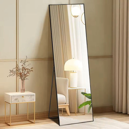 Modern Full Body Mirror with Stand or Wall Mount – 64x21 Inch Aluminum Frame