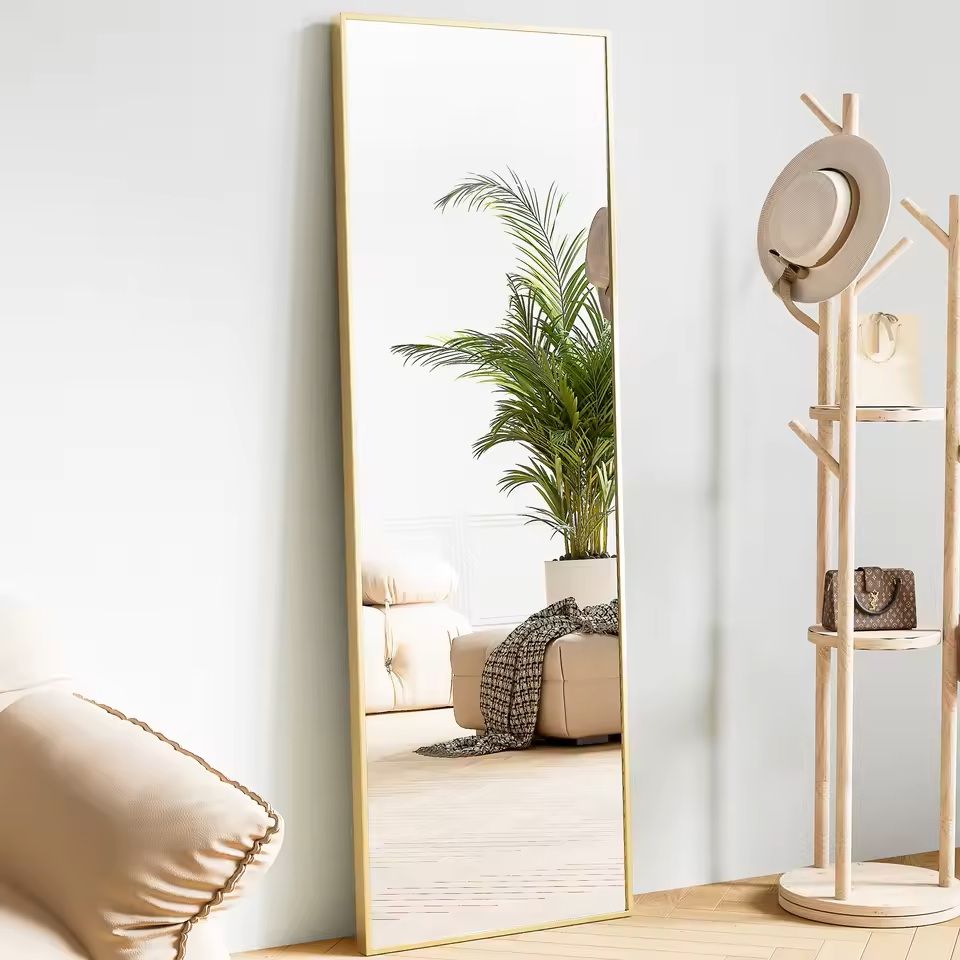 Modern Full Body Mirror With Stand Or Wall Mount  64x21 Inch Aluminum Frame 7