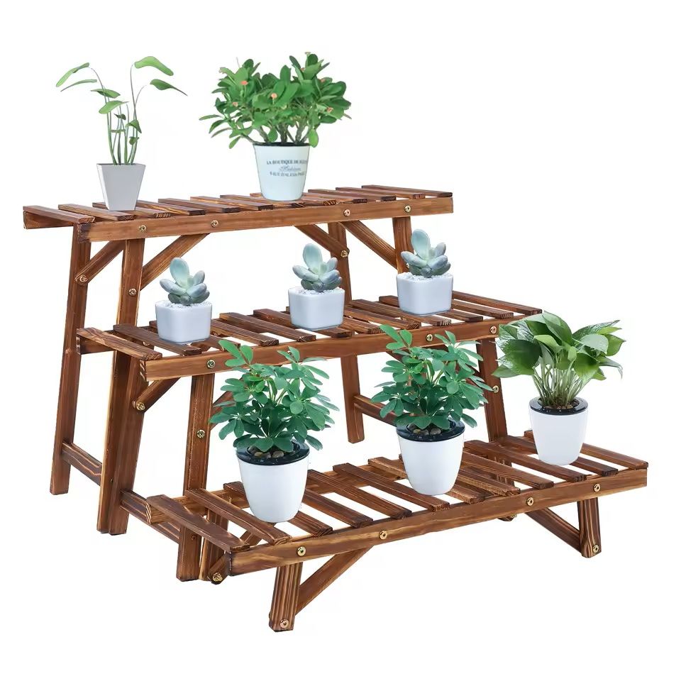 3Tier Wooden Ladder Plant Stand  Indoor Outdoor Freestanding Shelf For Pots And Decor 2