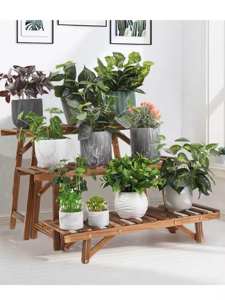 3Tier Wooden Ladder Plant Stand  Indoor Outdoor Freestanding Shelf For Pots And Decor 3