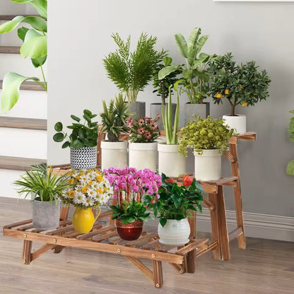 3Tier Wooden Ladder Plant Stand  Indoor Outdoor Freestanding Shelf For Pots And Decor 4