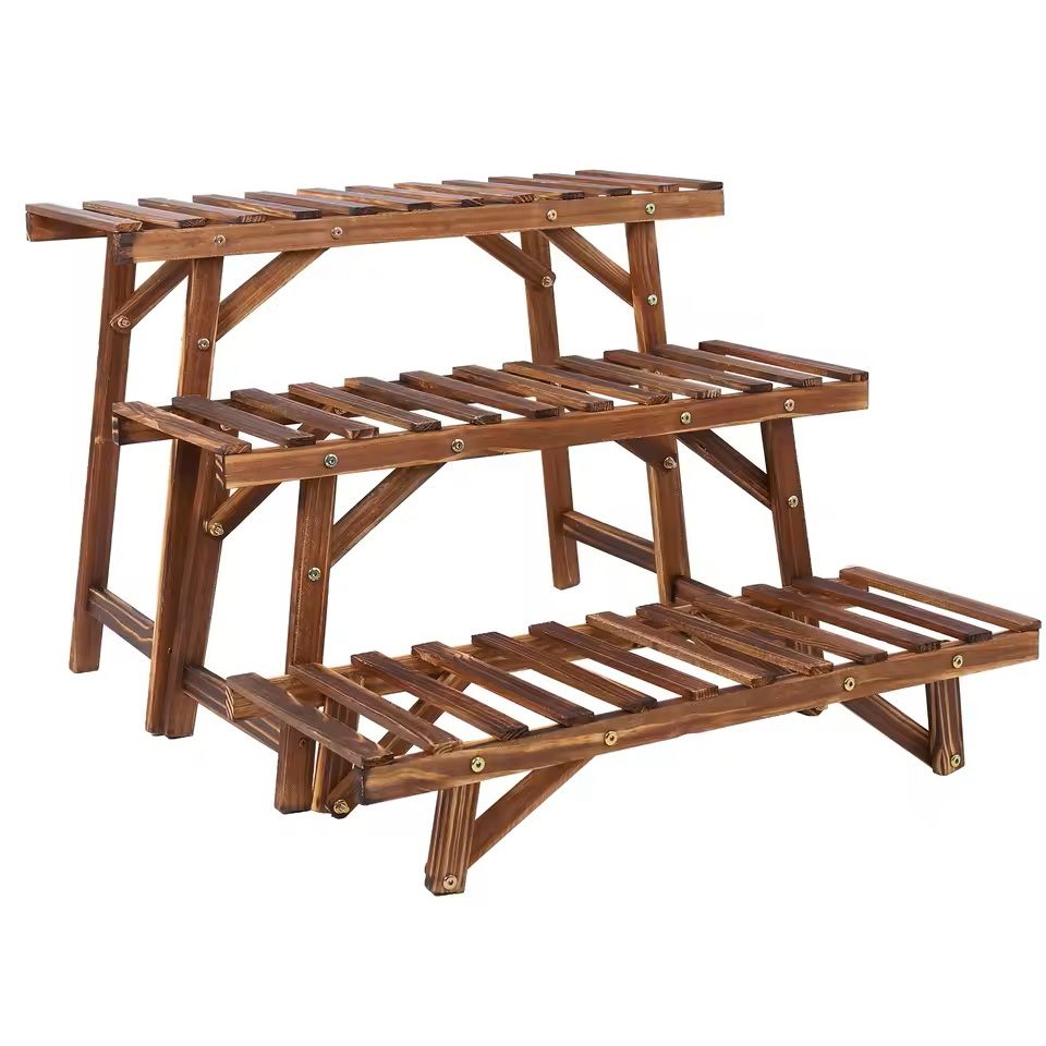 3Tier Wooden Ladder Plant Stand  Indoor Outdoor Freestanding Shelf For Pots And Decor 5