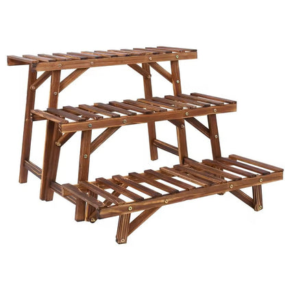 3Tier Wooden Ladder Plant Stand  Indoor Outdoor Freestanding Shelf For Pots And Decor 5