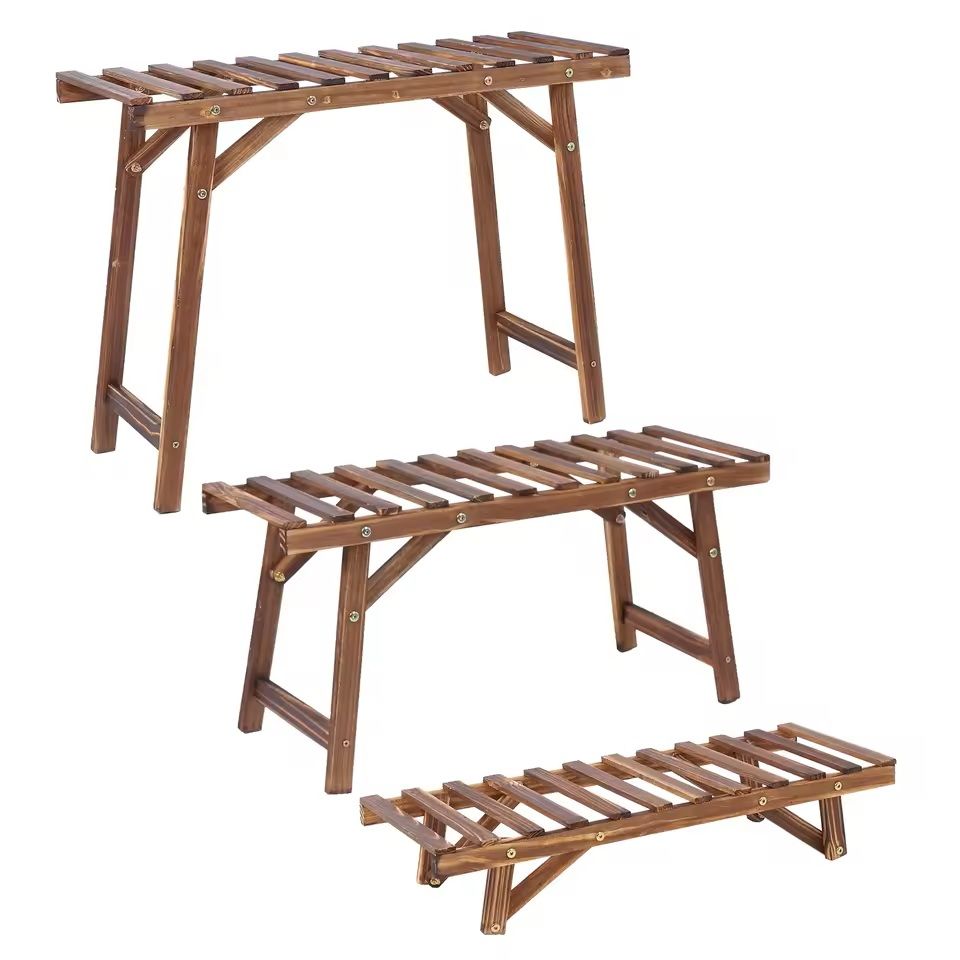 3Tier Wooden Ladder Plant Stand  Indoor Outdoor Freestanding Shelf For Pots And Decor 6