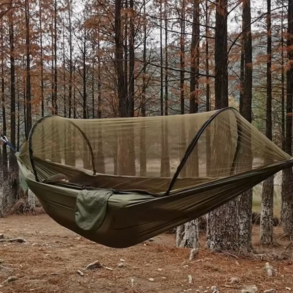 Outdoor Camping Hammock with Mosquito Net Lightweight Parachute Fabric Bed