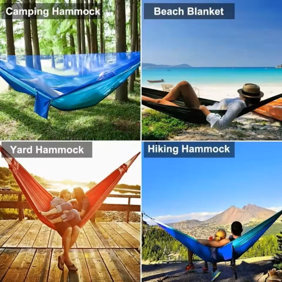 Outdoor Camping Hammock With Mosquito Net Lightweight Parachute Fabric Bed 3