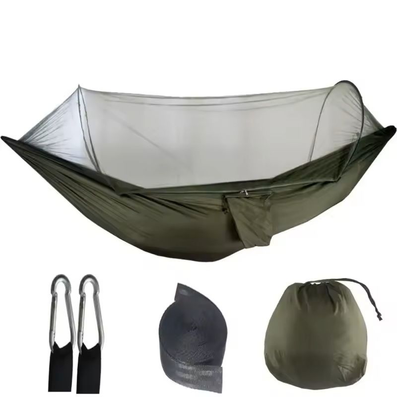 Outdoor Camping Hammock With Mosquito Net Lightweight Parachute Fabric Bed 10