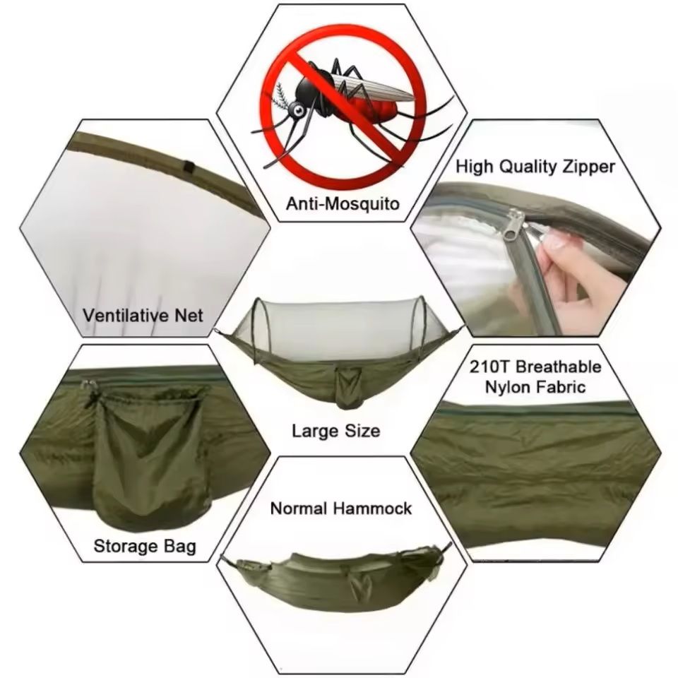 Outdoor Camping Hammock With Mosquito Net Lightweight Parachute Fabric Bed 5