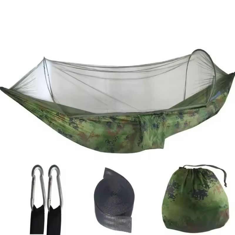 Outdoor Camping Hammock With Mosquito Net Lightweight Parachute Fabric Bed 6