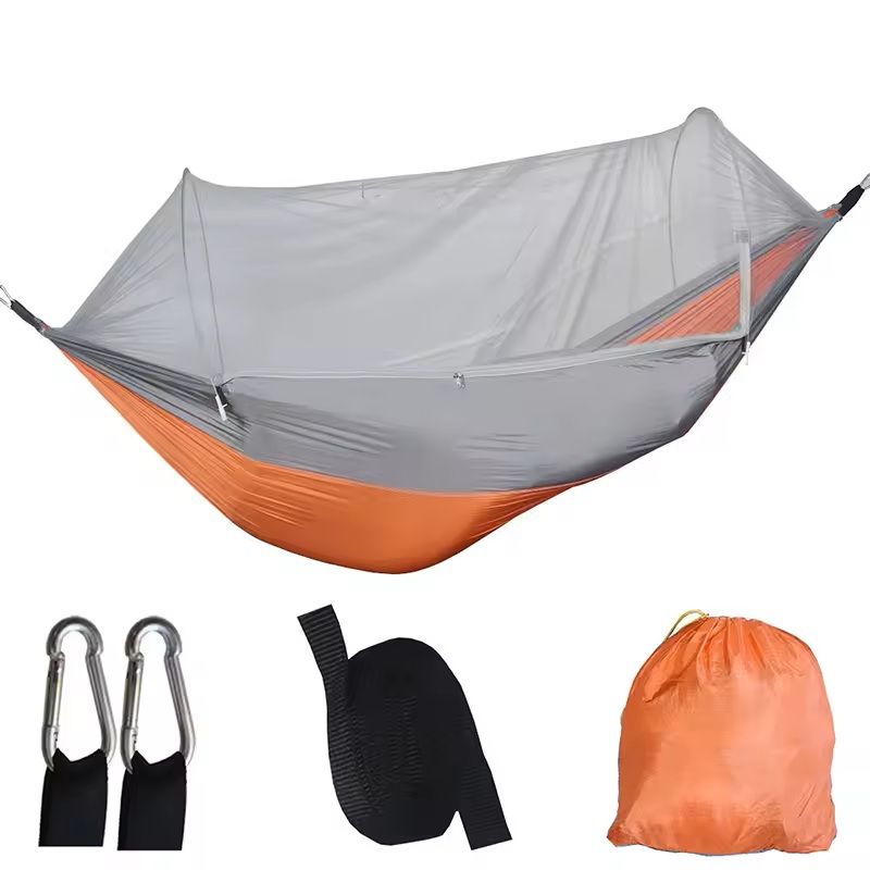 Outdoor Camping Hammock With Mosquito Net Lightweight Parachute Fabric Bed 8