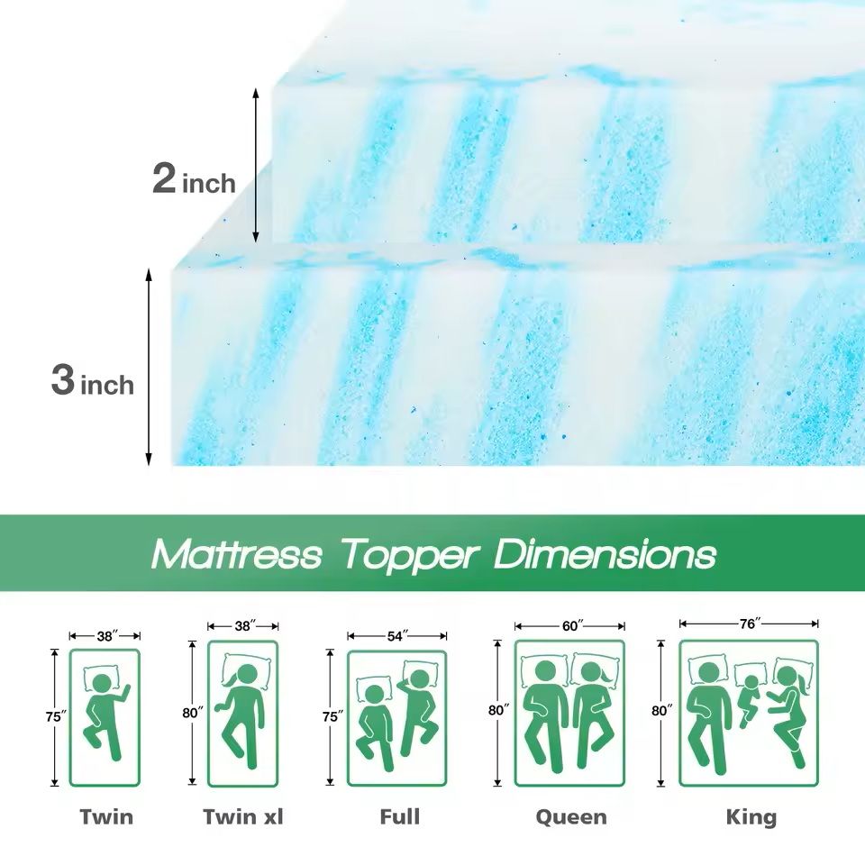 Gel Memory Foam Mattress Topper Full Size 2 Or 3 Inch Cooling Breathable Bed Layer 4