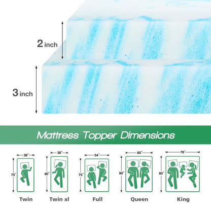 Gel Memory Foam Mattress Topper Full Size 2 Or 3 Inch Cooling Breathable Bed Layer 4