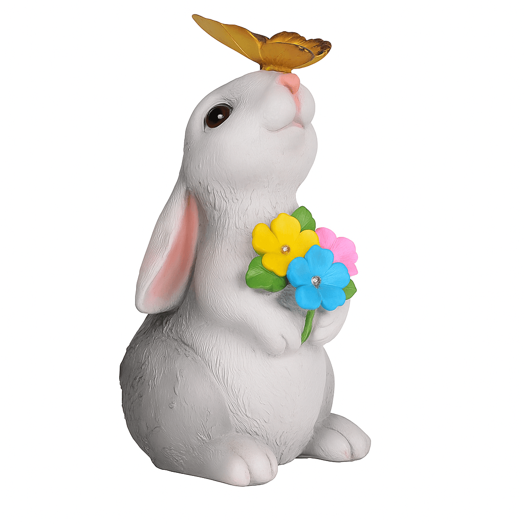 Solar Bunny Garden Statue With LED Butterfly Light  Resin Rabbit Figurine For Outdoor Decor 5