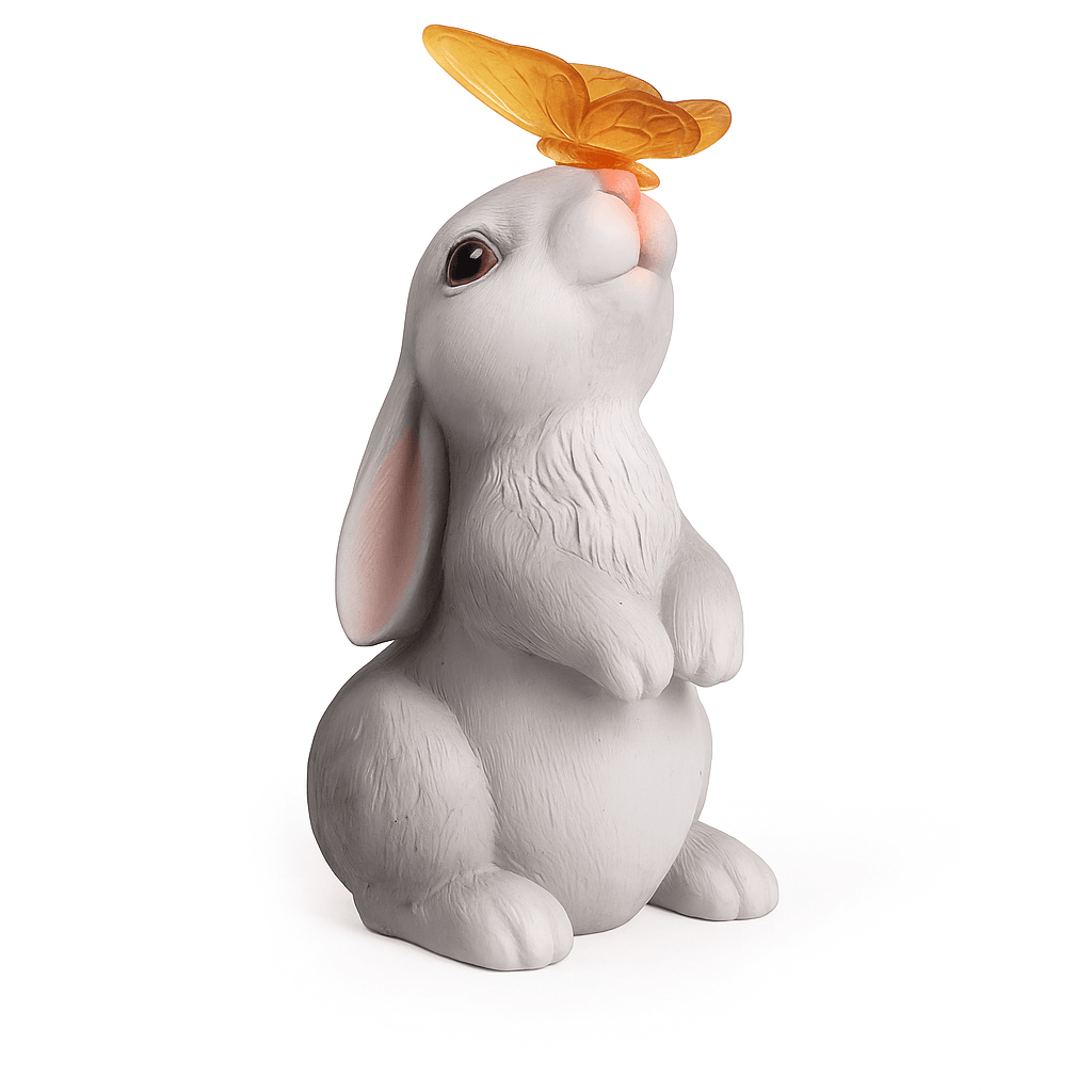 Solar Bunny Garden Statue With LED Butterfly Light  Resin Rabbit Figurine For Outdoor Decor 6