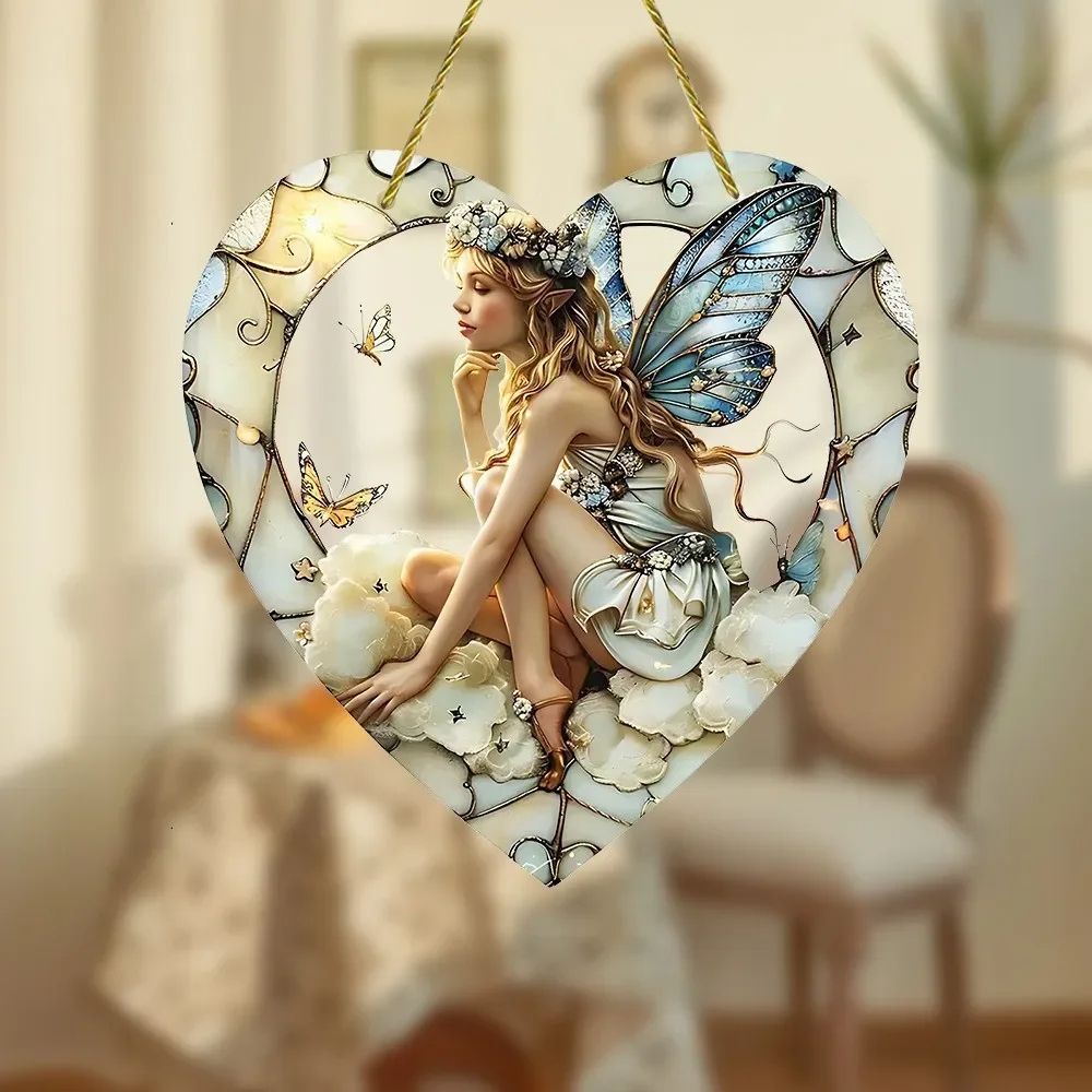 Magical Fairy Magic Night Suncatcher Stained Glass Acrylic Heart Wall Hanging For Indoor Outdoor Ho 1