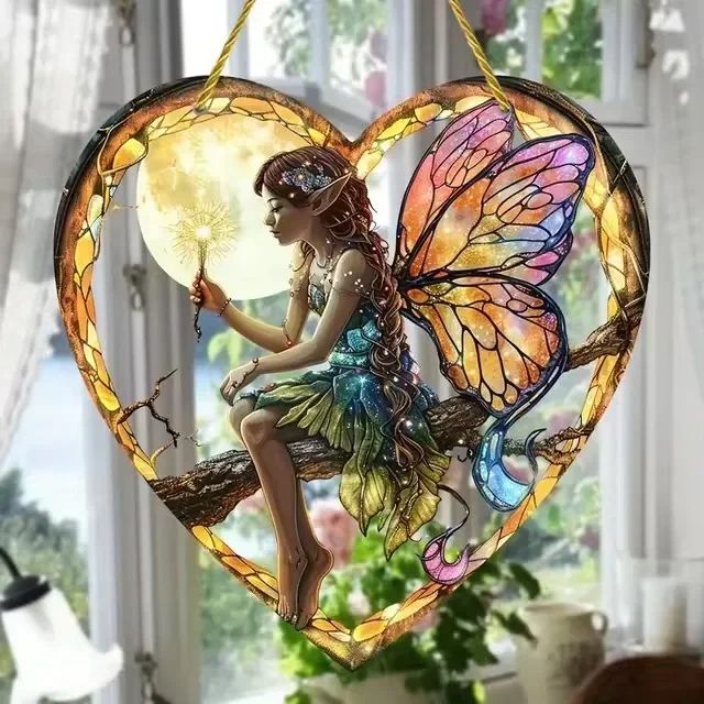 Magical Fairy Magic Night Suncatcher Stained Glass Acrylic Heart Wall Hanging For Indoor Outdoor Ho 2