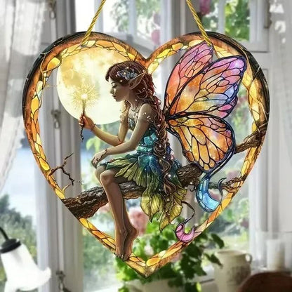 Magical Fairy Magic Night Suncatcher Stained Glass Acrylic Heart Wall Hanging For Indoor Outdoor Ho 2