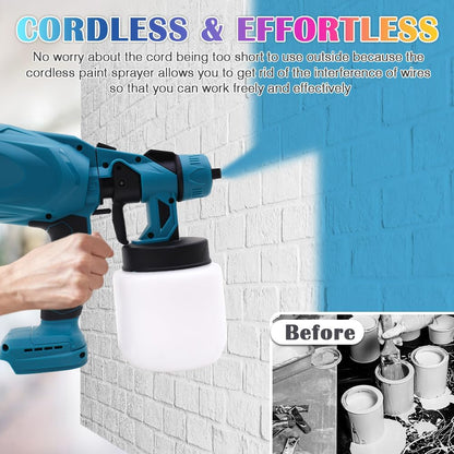 Cordless HVLP Paint Sprayer  600W Handheld Electric Paint Gun With 3 Spray Patterns And 800 9