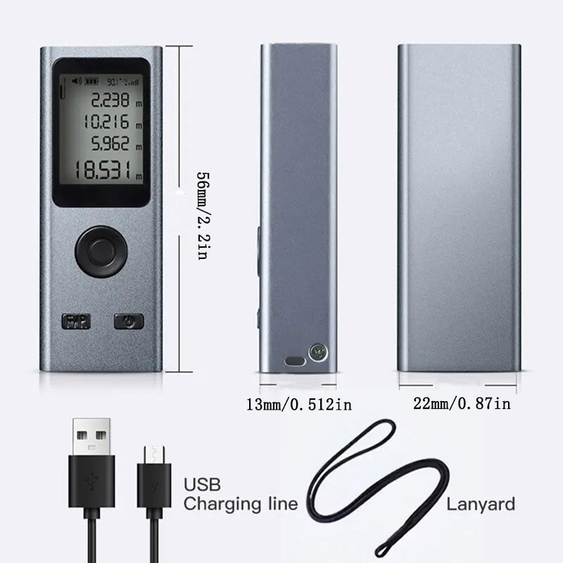 Digital Laser Tape Measure 30m/50m, USB Charge, Aluminum Body