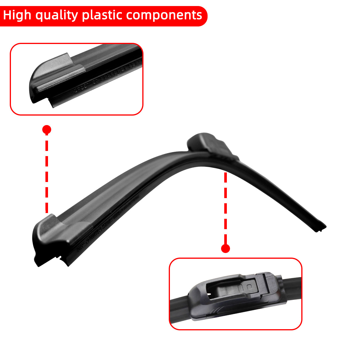 Universal Hook-Type Car Windshield Wiper Blades, Soft Rubber Frameless & Bracketless Design for 0-Streak Wiping