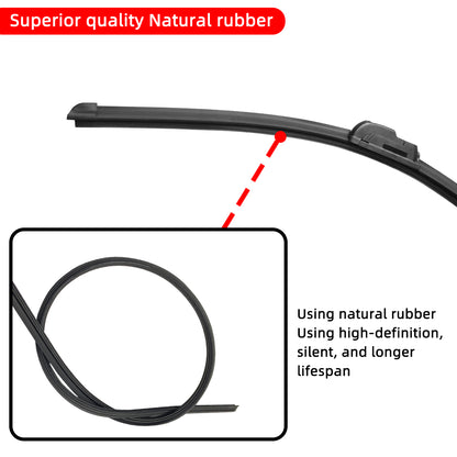 Universal Hook-Type Car Windshield Wiper Blades, Soft Rubber Frameless & Bracketless Design for 0-Streak Wiping