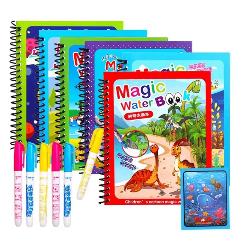 Reusable Water Drawing Magic Book with Pen, Montessori Educational Toy for Toddlers | Kids Early Learning Gift Coloring