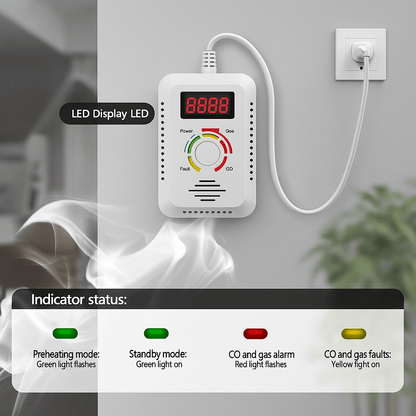 2-in-1 Natural Gas & Carbon Monoxide Detector Plug In Combustible Gas Leak Monitor with Digital Display