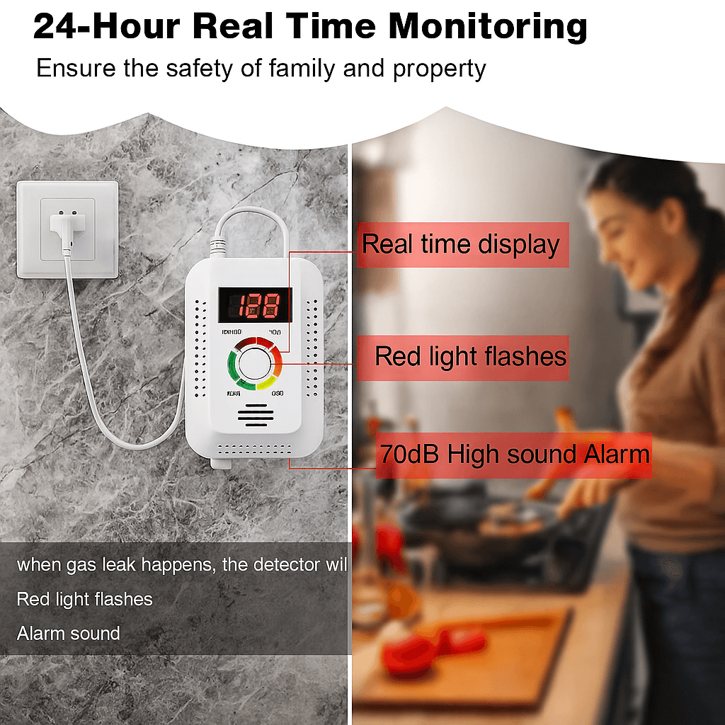 2in1 Natural Gas  Carbon Monoxide Detector Plug In Combustible Gas Leak Monitor With Digital Displa 2