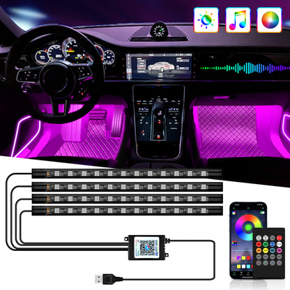 RGB Car LED Interior Lights Wireless Remote & Music Sync, USB Powered Ambient Footwell Lighting for Custom Car Decor