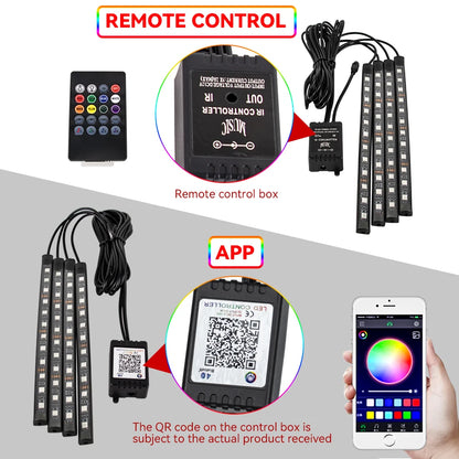 RGB Car LED Interior Lights Wireless Remote & Music Sync, USB Powered Ambient Footwell Lighting for Custom Car Decor
