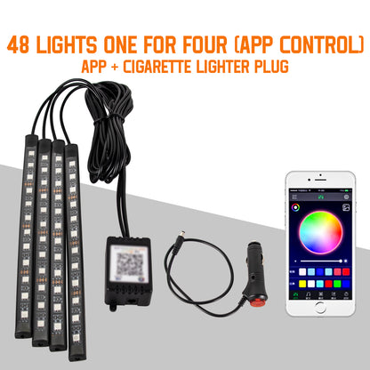RGB Car LED Interior Lights Wireless Remote & Music Sync, USB Powered Ambient Footwell Lighting for Custom Car Decor