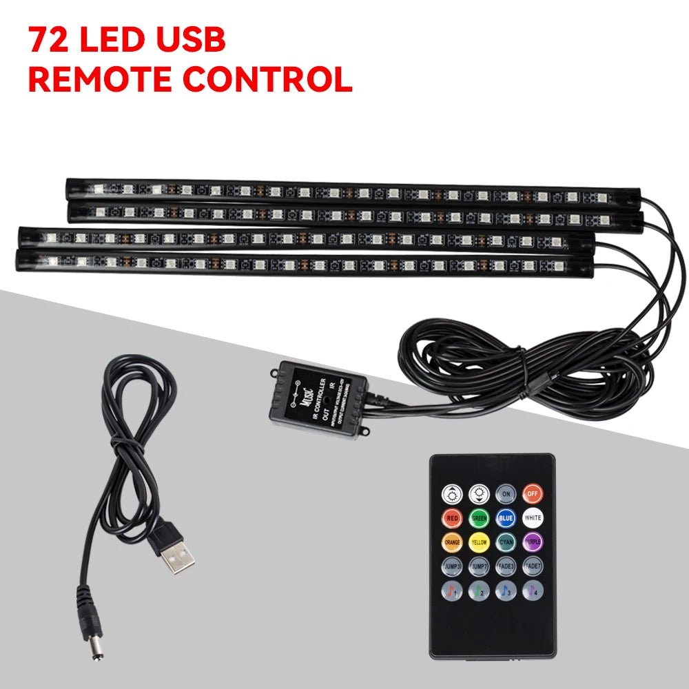RGB Car LED Interior Lights Wireless Remote & Music Sync, USB Powered Ambient Footwell Lighting for Custom Car Decor